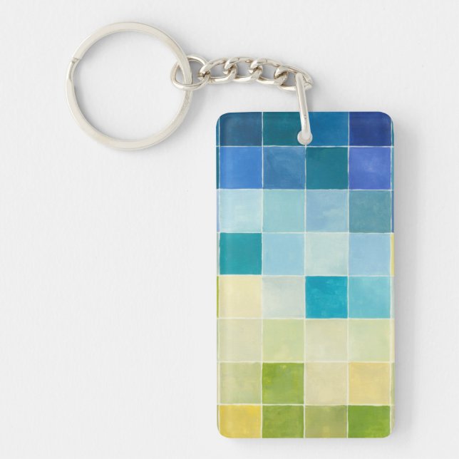 Landscape with Multicolored Pixilated Squares Key Ring (Front)