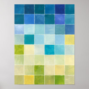 Landscape with Multicolored Pixilated Squares Poster