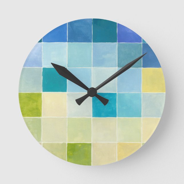 Landscape with Multicolored Pixilated Squares Round Clock (Front)