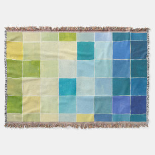 Landscape with Multicolored Pixilated Squares Throw Blanket