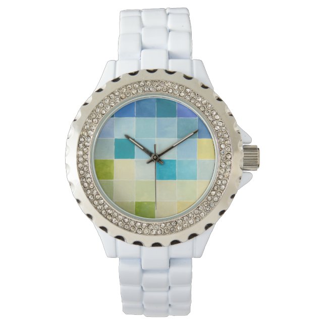 Landscape with Multicolored Pixilated Squares Watch (Front)