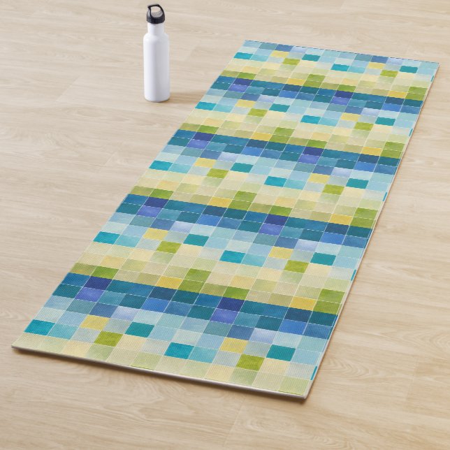 Landscape with Multicolored Pixilated Squares Yoga Mat (In Situ)