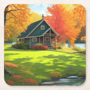 Landscape with Nature Background-46556 Square Paper Coaster