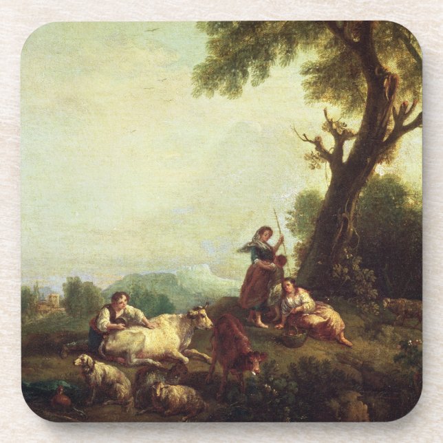Landscape with Peasants Watching a Herd of Cattle Coaster (Front)