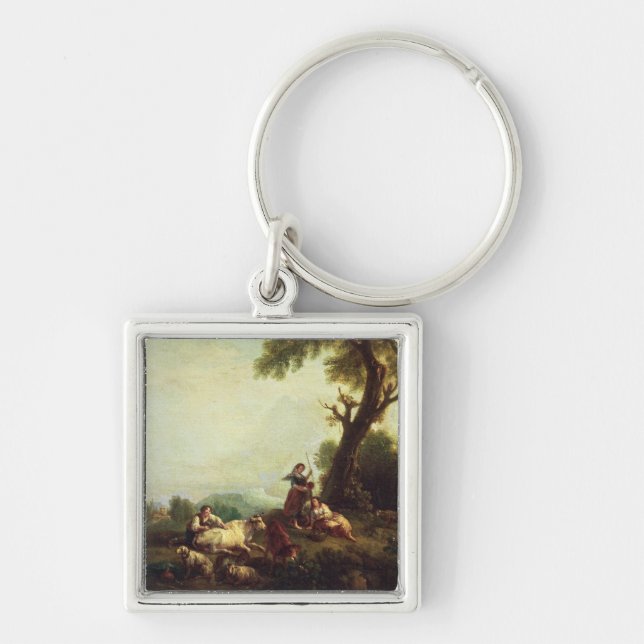 Landscape with Peasants Watching a Herd of Cattle Key Ring (Front)