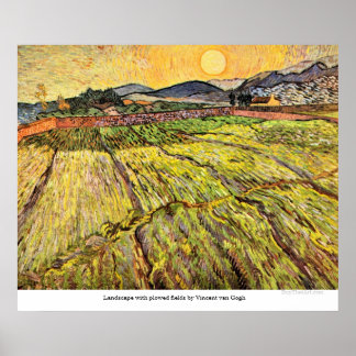 Landscape with ploughed fields by Vincent van Gogh Poster