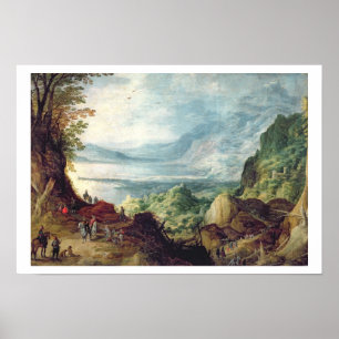 Landscape with Sea and Mountains (oil on canvas) Poster