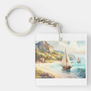Landscape with sea and sailing ships key ring