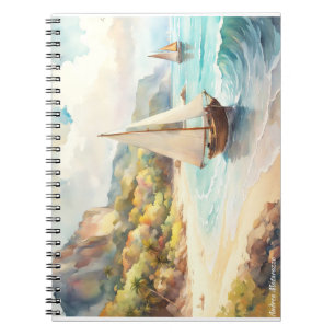 Landscape with sea and sailing ships notebook