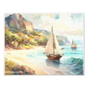 Landscape with sea and sailing ships photo print
