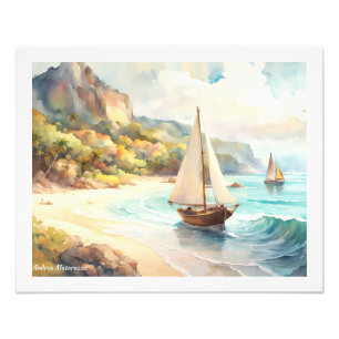 Landscape with sea and sailing ships photo print