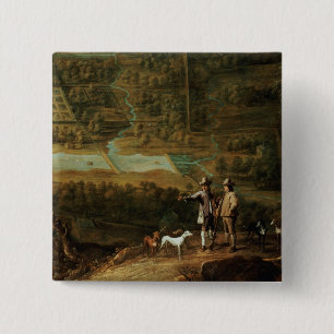 Landscape with sportsmen 15 cm square badge