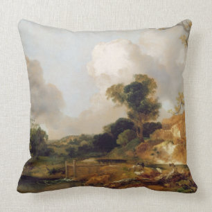 Landscape with Stream and Weir (oil on canvas) Cushion