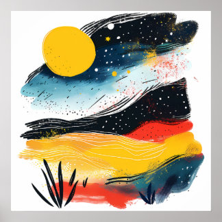 Landscape with Sun and Ni Poster