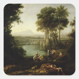 Landscape with the Finding of Moses Square Sticker