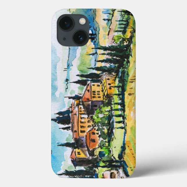 Landscape with town and cypress trees Case-Mate iPhone case (Back)