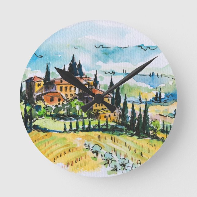 Landscape with town and cypress trees round clock (Front)