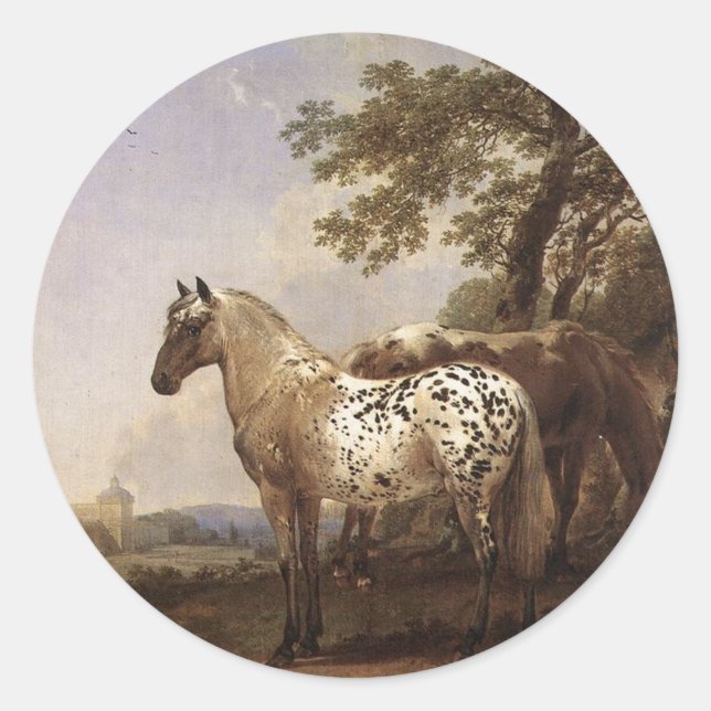 Landscape with Two Horses Classic Round Sticker (Front)