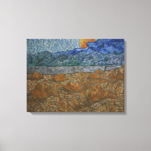 Landscape with Wheat Sheaves and Rising Moon Canvas Print