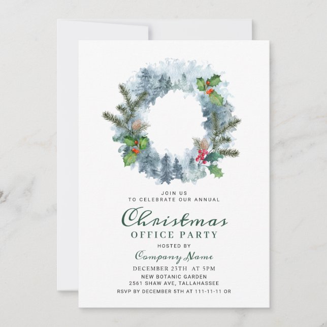 Landscape Wreath Christmas Corporate Holiday Party Invitation (Front)
