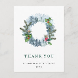 Landscape Wreath Christmas Corporate Thank You Postcard
