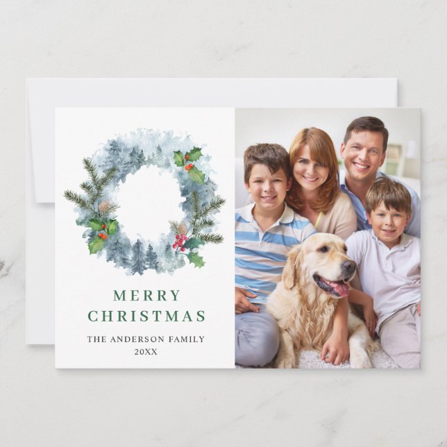 Landscape Wreath Christmas Forest 4 PHOTO Greeting Holiday Card (Front)
