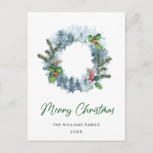 Landscape Wreath Christmas Holly Berry Holiday Postcard