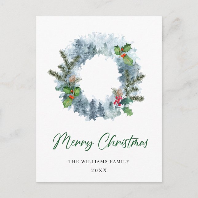 Landscape Wreath Christmas Holly Berry Holiday Postcard (Front)