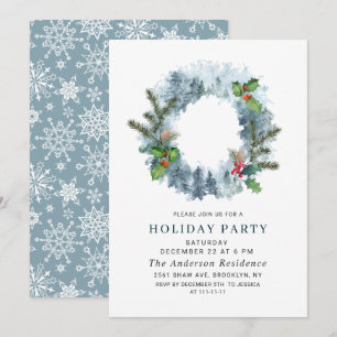 Landscape Wreath Christmas Holly Berry Party Invitation