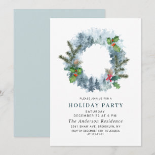 Landscape Wreath Christmas Pine Christmas Party Invitation