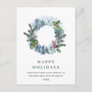Landscape Wreath Christmas Pines Greeting Holiday Postcard