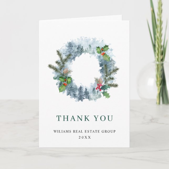 Landscape Wreath Holiday Christmas Corporate Thank You Card (Front)