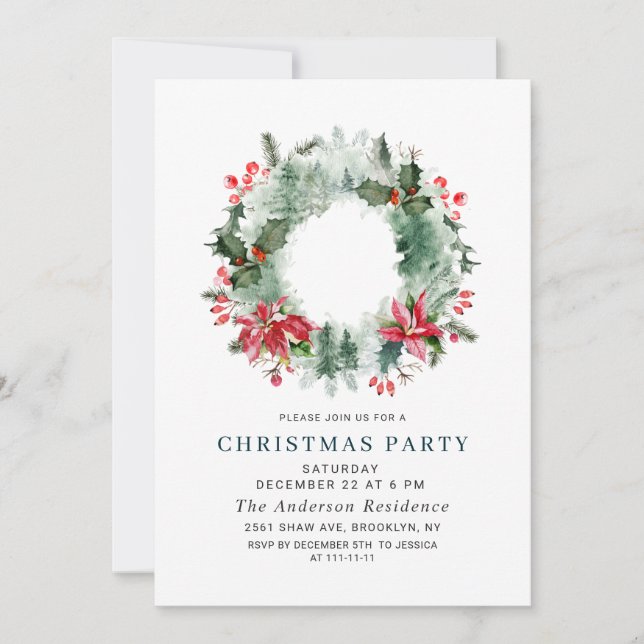 Landscape Wreath Holiday House Christmas Party Invitation (Front)