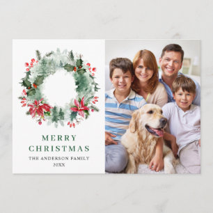 Landscape Wreath Holly Berry Pine 4 PHOTO Greeting Holiday Card
