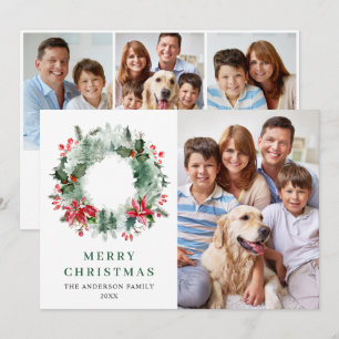 Landscape Wreath Holly Berry Pine 4 PHOTO Greeting Holiday Card