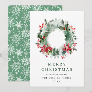 Landscape Wreath Holly Berry Pine Forest Christmas Holiday Card