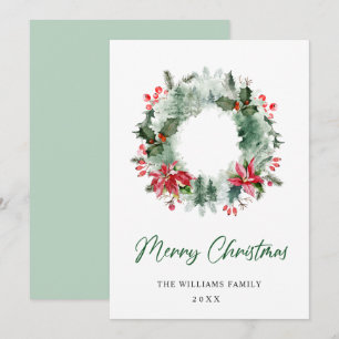 Landscape Wreath Holly Berry Pine Forest Christmas Holiday Card