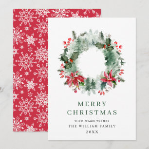 Landscape Wreath Holly Berry Pine Forest Christmas Holiday Card