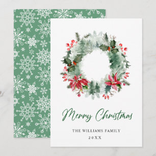 Landscape Wreath Holly Berry Pine Forest Christmas Holiday Card