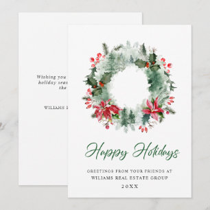 Landscape Wreath Holly Berry Pine Forest Christmas Holiday Card