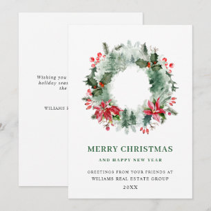 Landscape Wreath Holly Berry Pine Forest Christmas Holiday Card