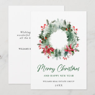 Landscape Wreath Holly Berry Pine Forest Christmas Holiday Card