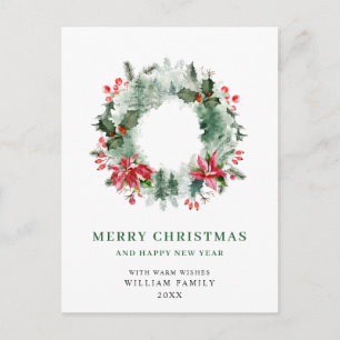 Landscape Wreath Holly Berry Pine Forest Christmas Postcard