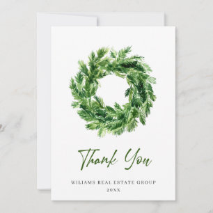 Landscape Wreath Holly Berry Pine Forest Christmas Thank You Card