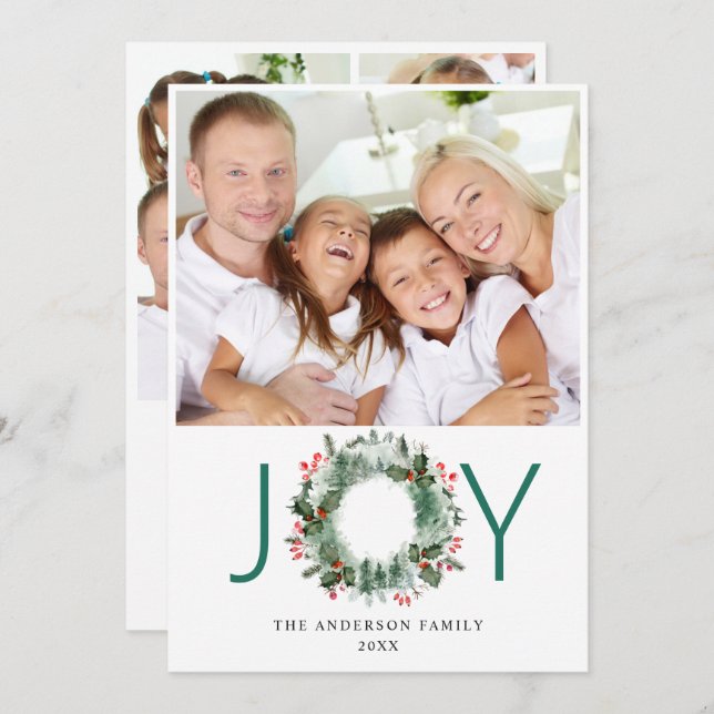 Landscape Wreath Holly Berry Pine PHOTO Greeting Holiday Card (Front/Back)