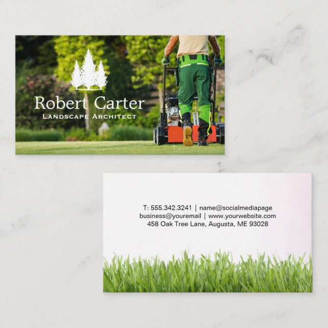  Landscaper Cutting Grass Business Card (Front/Back)