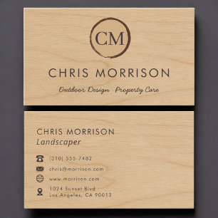 Landscaper Rustic Wood Monogram Professional Business Card