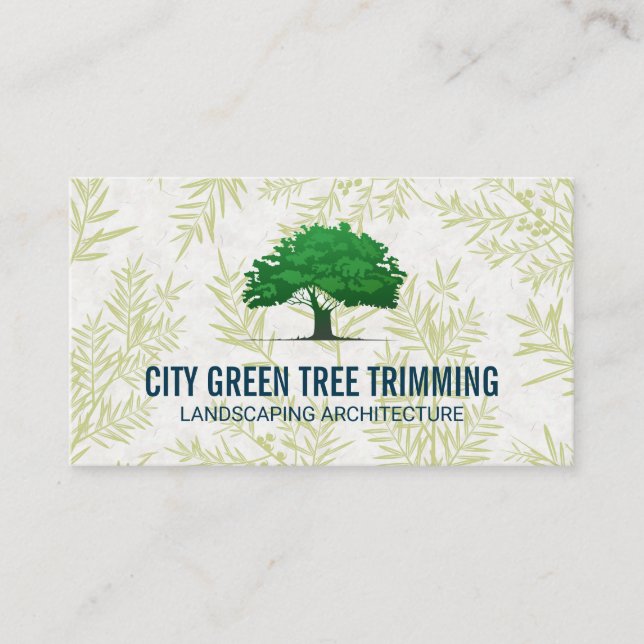 Landscaper | Tree Logo | Leaves Pattern Business Card (Front)