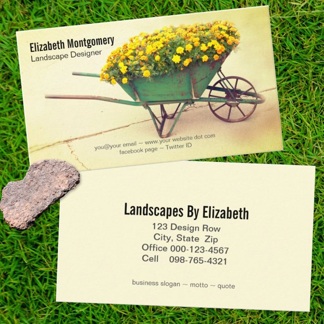 Landscaper Vintage Wheelbarrow Marigold Flowers Business Card (Creator Uploaded)