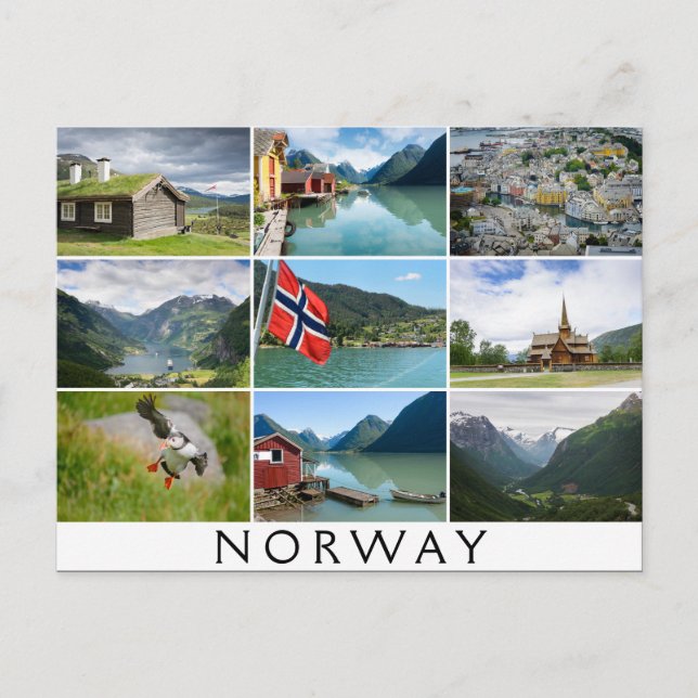 Landscapes and the text: 'Norway' in collage Postcard (Front)